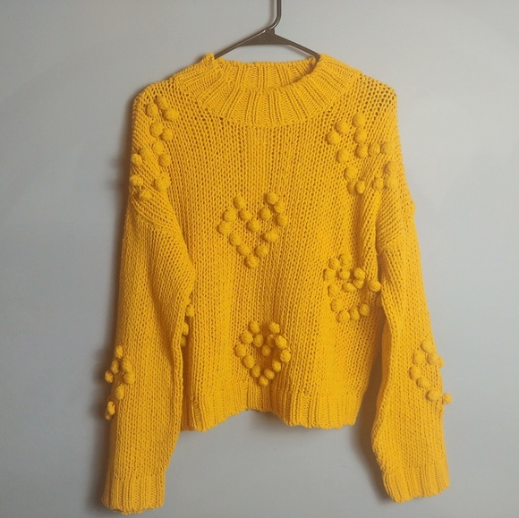 New woven heart mustard yellow chunky sweater Xs - Picture 2 of 5